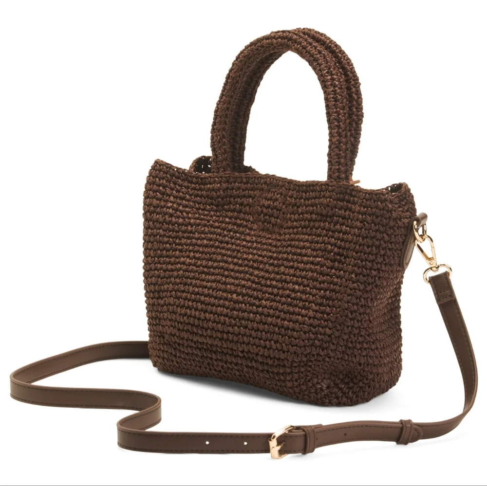 Haute Hippie Chocolate Woven Tote Handbag